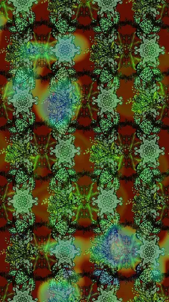 Renkli Bahar Teması eskiz kalıbı. Düz Çiçek Elementleri Tasarımı. Asya tekstil tarzında. Yeşil, kahverengi ve siyah renkli çiçekler. Çiçek desenli çizim. Raster illüstrasyonu.