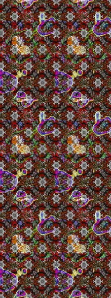 Raster illüstrasyonu. Hint süsü. Renkli süs kenarı. Gri, kahverengi ve kırmızı renklerde. Çizim kalıbı. Çiçek duvar kağıdı.