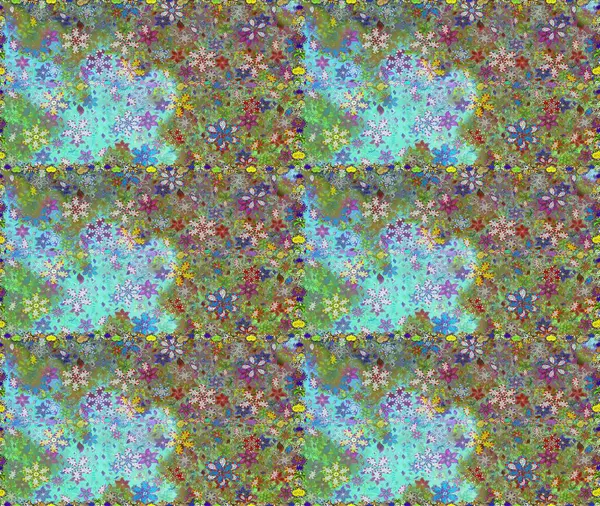 Hediye ambalaj kağıdı, tebrik kartları, posterler ve pankart tasarımı. Mavi ve yeşil renkli çiçekler. Raster düz çiçekleri pürüzsüz desen.