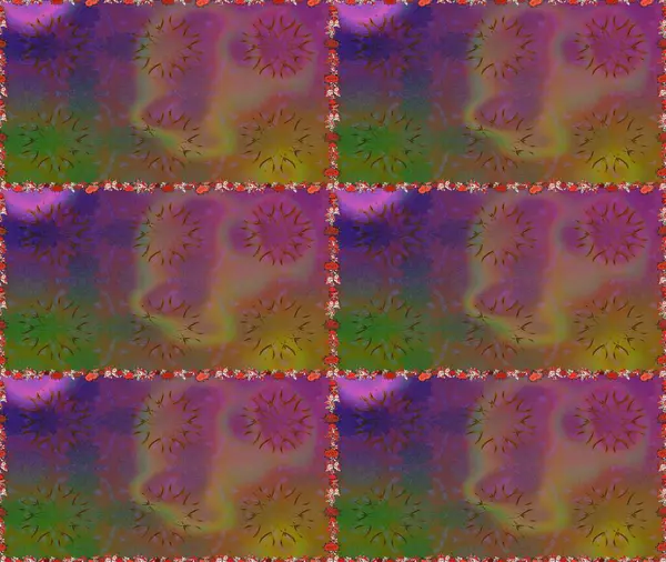 Düz Çiçek Elementleri Tasarımı. Kahverengi ve mor renkli çiçekler. Sevimli çiçek raster deseni. Renkli Bahar Teması Kusursuz Arkaplan.