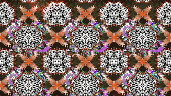 Süslü kumaş deseni. Raster illüstrasyonundaki çiçek desenli çizim. Renkli Bahar Teması eskiz kalıbı. Düz Çiçek Elementleri Tasarımı.