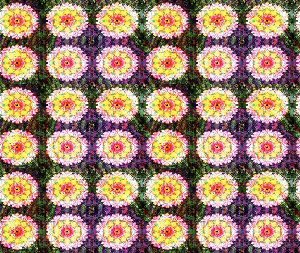 Modern çiçek arkaplanı. Moda baskıları için zarif bir şablon. Parlak renkli çiçekli ve sarı yapraklı harika bir çiçek deseni. Halk stili.