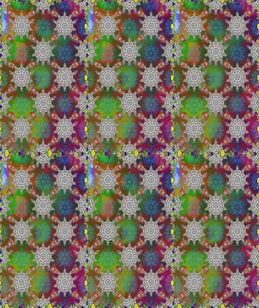 Çiçek duvar kağıdı. Kusursuz desen. Raster illüstrasyonu. Renkli süs kenarı. Hint süsü. Gri ve yeşil renklerde.