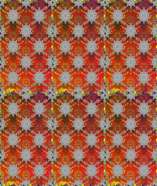 Asya tekstil tarzında. Renkli Bahar Temalı Kusursuz Arkaplan. Düz Çiçek Elementleri Tasarımı. Kusursuz çiçek deseni. Güzel kumaş deseni. Raster illüstrasyonu.