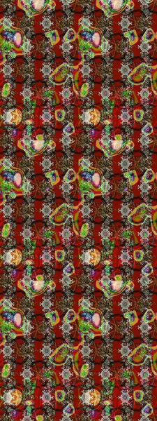 Raster illüstrasyonu. Renkli Bahar Teması eskiz kalıbı. Çiçek desenli çizim. Asya tekstil tarzında. Düz Çiçek Elementleri Tasarımı. Çiçekler kırmızı, kahverengi ve gri renklerde.