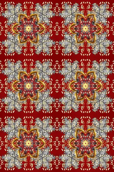 Paisleys zarif çiçek desenli arkaplan duvar kâğıdı çizimi. Güzel, modaya uygun, modern, üç boyutlu sanat eseri. Altın ve gri, kahverengi ve kırmızı desenli çiçek yaprakları ve süslemeleri..