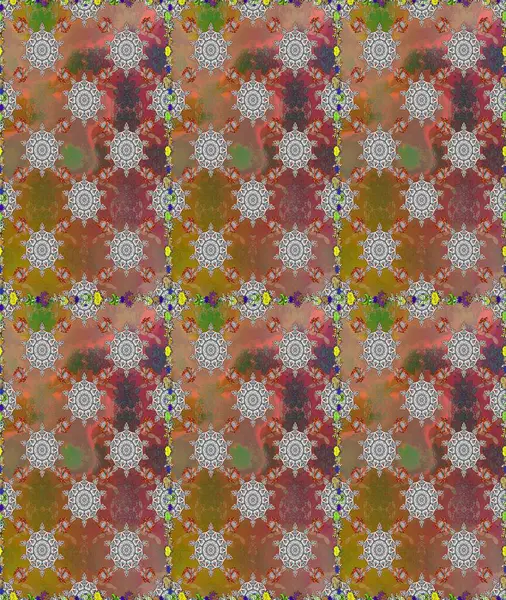 Renkli Bahar Temalı Kusursuz Arkaplan. Düz Çiçek Elementleri Tasarımı. Kahverengi ve gri renkli şirin çiçek desenleri. Raster Modaya uygun kumaş deseni.