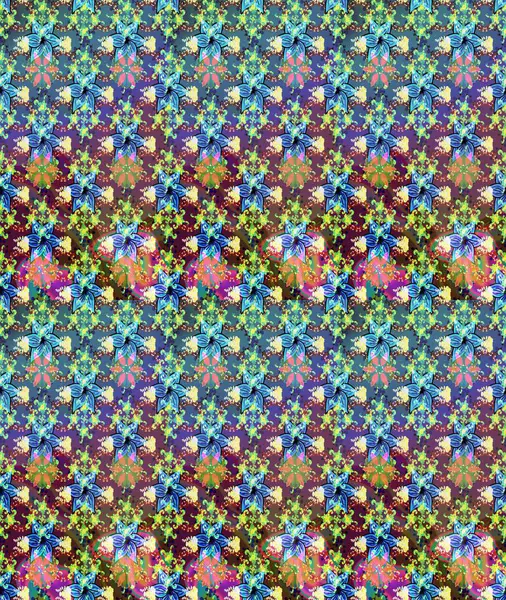 Küçük çiçekteki sevimli çiçek deseni. Varicoloblue Raster çizimi. Birçok mavi soyut çiçekli tropikal çizim deseni.