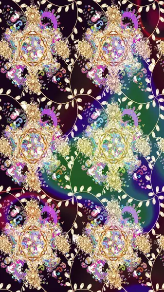 Bej renklerde. Çiçek buketleriyle klasik bir eskiz şekli. Raster illüstrasyonu.