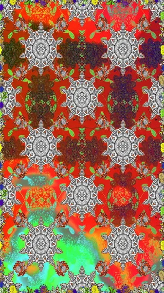 Raster illüstrasyonu. Çiçekli karalama şeklinde Raster çiçek deseni. Gri ve kırmızı renkte yaz çiçekleri.