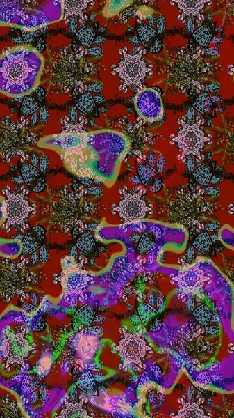 Raster illüstrasyonundaki çiçek desenli çizim. Çiçekler kırmızı, kahverengi ve gri renklerde. Düz Çiçek Elementleri Tasarımı. Renkli Yaz Teması çizim şablonu.