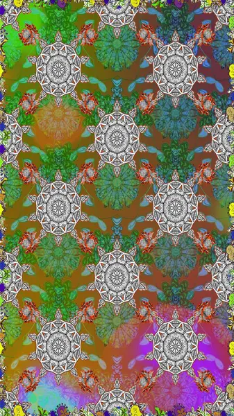 Yeşil ve kahverengi renkli çiçekler. El çizimi. Suluboya çizimi. Çiçeklerle kusursuz desen.