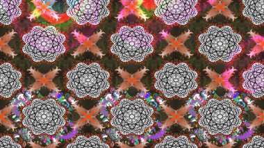 Tekstil için suluboya eskiz deseni. El çizimi çiçek çizimi deseni (fayans). Şirin çiçekli, desenli, gri renkli çizim deseni.