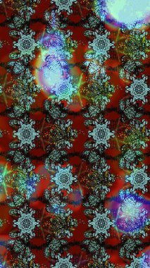 Raster illüstrasyonu. Robot resim. Kahverengi, mavi ve kırmızı renkte çiçekler. Şirin çiçek elementleri..