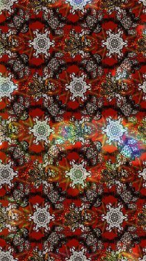 Kahverengi, kırmızı ve siyah papatyaların kahverengi, kırmızı ve siyah renkli desenleri. Raster illüstrasyonu. Kahverengi, kırmızı ve siyah renklerde.