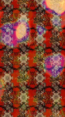 Çiçekli güzel suluboya desen. Raster illüstrasyonu. Kahverengi, kırmızı ve bej renklerde.