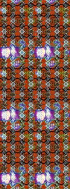 Kahverengi, turuncu ve nötr küçük çiçekler ve kahverengi, turuncu ve nötr renklerdeki komik böcekler, raster deseni, illüstrasyon.