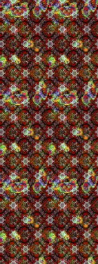 Çiçeksel çizim kalıbının yansıması. Vadinin çiçekleri kahverengi, kırmızı ve siyah renklerde.