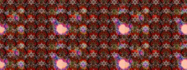 Eskiz arkaplan modeli. Yapraklı çiçekler ve kahverengi, kırmızı ve siyah renkte papatya çiçekleri. Raster - stok.