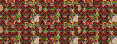 Raster Illustrasyon 'daki Çiçek Deseni' nin son moda çizimi. Düz Çiçek Elementleri Tasarımı. Renkli Yaz Temalı eskiz kalıbı. Çiçekler kırmızı, kahverengi ve gri renklerde.