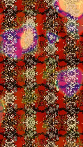 Çiçekli güzel suluboya desen. Raster illüstrasyonu. Kahverengi, kırmızı ve bej renklerde.