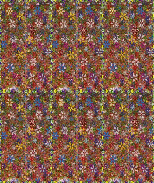 Raster illüstrasyonu. Raster çiçekleri klasik tarzda çizilmiş. Kahverengi ve yeşil renklerde bahar çiçekleri. Çiçekli, pürüzsüz desen.