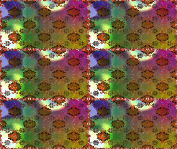 Raster illüstrasyonunda kusursuz çiçek deseni. Kahverengi renkte çiçekler.