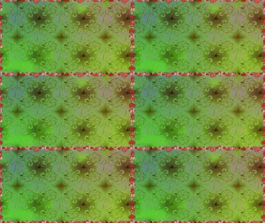 Yeşil ve nötr renklerde etnik çiçeklerle kusursuz bir desen. Raster Çiçek İllüstrasyon Şirin Tekstil.