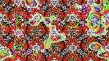 Varicologray, kahverengi ve kırmızı raster çizimi. Bir sürü gri, kahverengi ve kırmızı soyut çiçekli tropik eskiz deseni. Küçük çiçekte sevimli çiçek deseni var..