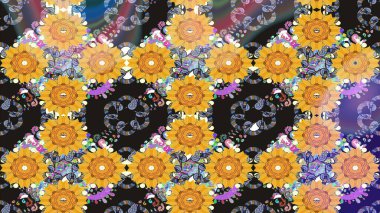 Küçük çiçekli basit bir çiçek çizimi. Moda baskısı, albüm, ambalaj kağıdı ve duvar kağıdı için zarif dekoratif süslemeler. Raster illüstrasyonu. Sarı renkte şirin çiçekler..