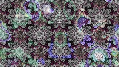 Gri renkli bitkilerden oluşan parlak çiçekli çizim deseni.