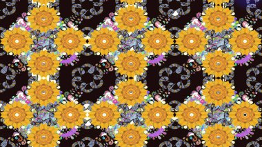 Sarı renklerde. Raster illüstrasyonu. Sarı renkli sarı papatya deseni.