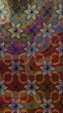 Raster illüstrasyonu. Çiçek buketleriyle klasik bir eskiz şekli. Kahverengi renklerde.