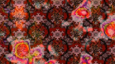 Çizim çiçek deseni duvar kâğıdı olarak kullanılabilir. Kahverengi, pembe ve kırmızı renkte çiçekler. Raster illüstrasyonu.