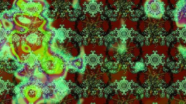 Yeşil, kahverengi ve kırmızı renkte çiçek çizimi. Yeşil, kahverengi ve kırmızı renkte çiçekler. Çiçek deseni. Şatafatlı bahar bahçesi dokusu. Raster illüstrasyonu.