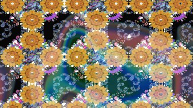 Raster illüstrasyonu. El çizimi. Çiçekli, yapraklı, çiçek desenli çizim..