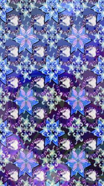 Klasik çiçek tasarımı elementleri. Raster illüstrasyonu. Mavi kıvırcık çiçekler mavi renkte şekillenir.