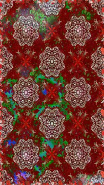 Düz Çiçek Elementleri Tasarımı. Renkli Bahar Temalı Kusursuz Arkaplan. Sevimli çiçek raster deseni. Kırmızı renkte çiçekler.