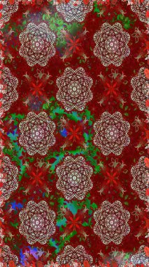 Düz Çiçek Elementleri Tasarımı. Renkli Bahar Temalı Kusursuz Arkaplan. Sevimli çiçek raster deseni. Kırmızı renkte çiçekler.