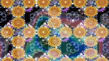 Raster illüstrasyonu. El çizimi. Çiçekli, yapraklı, çiçek desenli çizim..