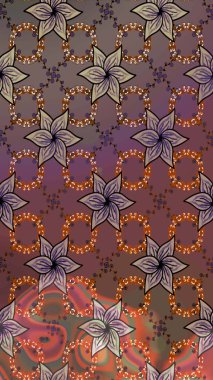 Raster Çiçek İllüstrasyonu 'nun şirin tekstili. Kahverengi renkli etnik çiçeklerle zarif bir eskiz deseni..