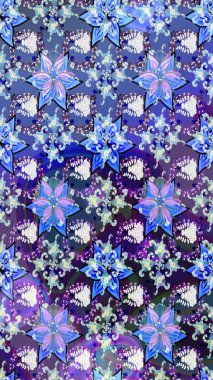 Klasik çiçek tasarımı elementleri. Raster illüstrasyonu. Mavi kıvırcık çiçekler mavi renkte şekillenir.