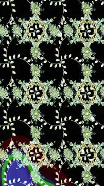 Çiçekli ipek eşarp. 1950-1960 motifleri. Retro tekstil tasarım koleksiyonu. Siyah, nötr ve yeşil üzerine siyah, yeşil. El çizimi çiçek elementleri ile soyut çizim raster deseni.