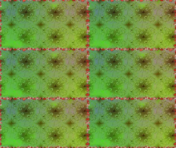 Yeşil ve nötr renklerde etnik çiçeklerle kusursuz bir desen. Raster Çiçek İllüstrasyon Şirin Tekstil.