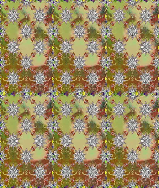 Güzel kumaş deseni. Renkli Yaz Temalı Kusursuz Arkaplan. Raster Illustrasyon 'da moda olmayan çiçek deseni. Düz Çiçek Elementleri Tasarımı.