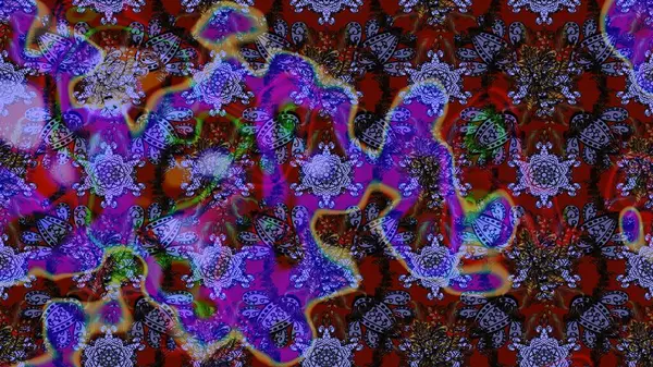 Raster Floral Illustration, Asyalı tekstil. Eflatun, kahverengi ve mavi renkli etnik çiçeklerle zarif bir eskiz deseni..