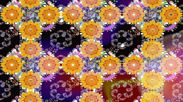 Raster illüstrasyonundaki çiçek desenli çizim. Sulu boya tarzında sarı renkte çiçekler.