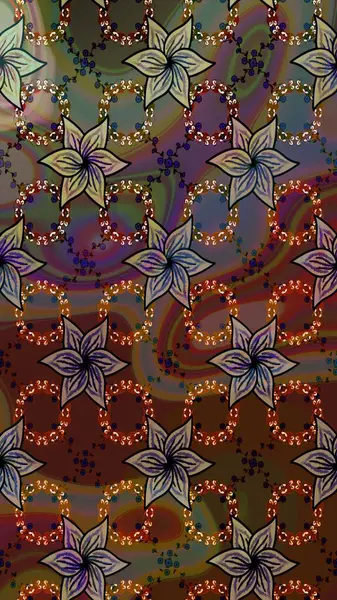 Raster illüstrasyonu. Çiçek buketleriyle klasik bir eskiz şekli. Kahverengi renklerde.