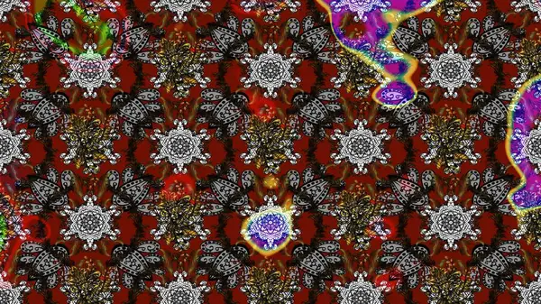 Vadinin çiçekleri gri, kahverengi ve kırmızı renklerde. Çiçeksel çizim kalıbının çizimi.