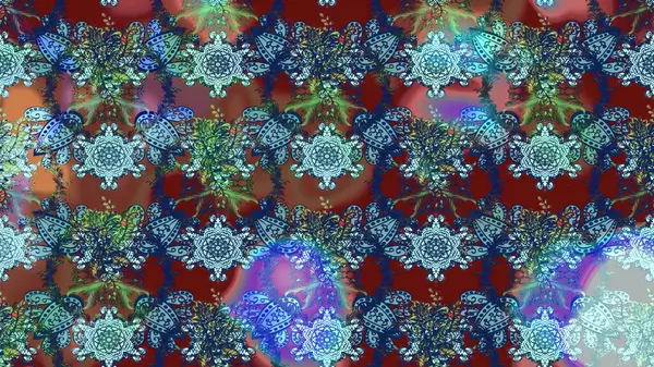 Mavi, kahverengi ve nötr kıvırcık çiçekler mavi, kahverengi ve nötr renklerde şekillenir. Raster illüstrasyonu. Klasik çiçek tasarım elementleri.